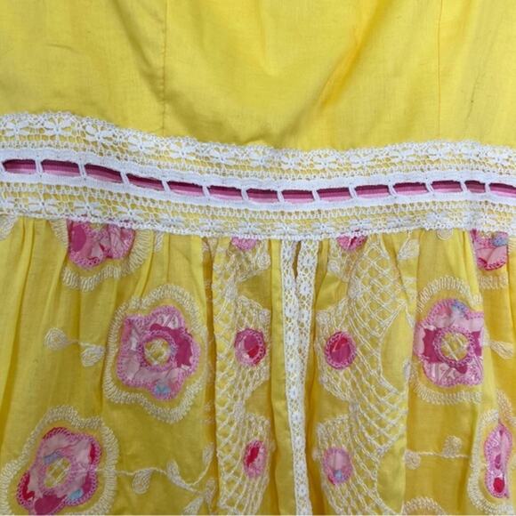 Cynthia Steffe Strapless Embroidered Pink Floral Yellow Lace Strapless Dress - Picture 6 of 16